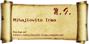 Mihajlovits Irma névjegykártya